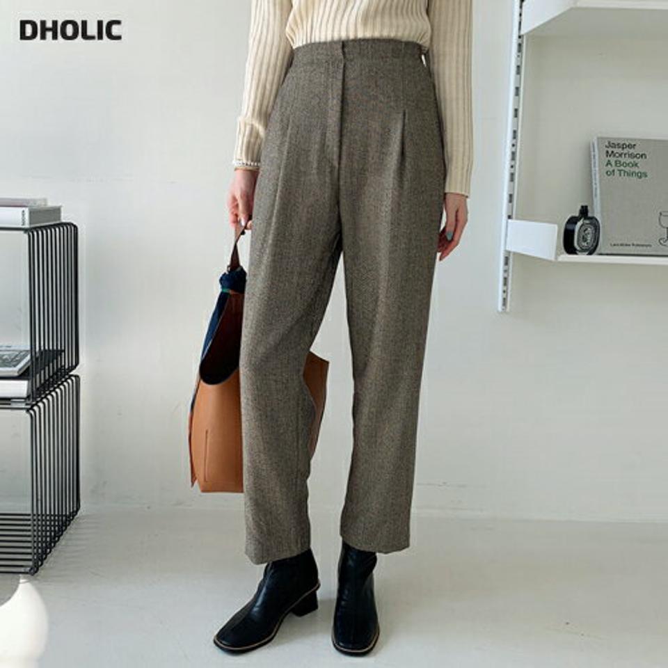 ヘリンボーンピンタックパンツ・全3色・t00426 レディース 【pt】 ボトムス ロング ロングパンツ ヘリンボーン ワイド ストレート 冬 カジュアル ベーシック 体型カバー 着痩せ 長足 春 秋 韓国ファッション ハイホリHIHOLLI
