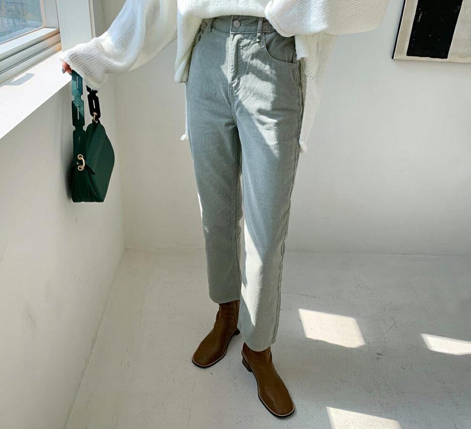 マスクストラップ付コーデュロイストレートパンツ・全3色・t00425 レディース 【pt】 ボトムス ロング ロングパンツ マスクストラップ コーデュロイ ストレート カジュアル 着痩せ 春 秋 韓国ファッション ハイホリHIHOLLI