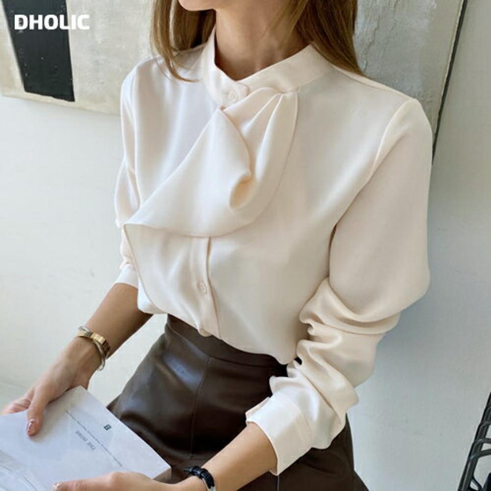 ラッフルブラウス・全3色・t00404 レディース 【bl】 トップス ブラウス 長袖 ラッフル スカーフ オフィスカジュアル 大人 オフィス フェミニン カジュアル 春 秋 韓国 ファッション ハイホリHIHOLLI