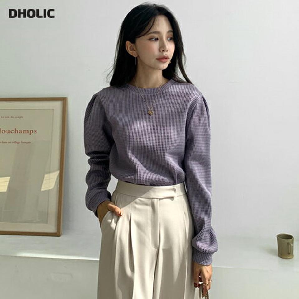 【10%OFF】即日配送 ワッフルパフTシャツ・全3色・t58224 レディース 【tops】韓国ファッション トップス Tシャツ 大人 長袖 ラウンドネック ワッフル パフ タック 無地 ベーシック シンプル カジュアル 細身 フェミニン 上品 秋 春 新生活セール