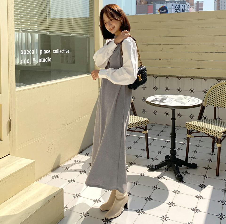 ≪人気商品再入荷≫ベルト付配色ワンピース・全2色・b58238 レディース 【ops】韓国ファッション 異素材ミックス ワンピース ロング丈 長袖 ハーフネック モダン 配色 大人 ロング丈 Iライン バイカラー カフス シンプル フェミニン 体型カバー 秋 春