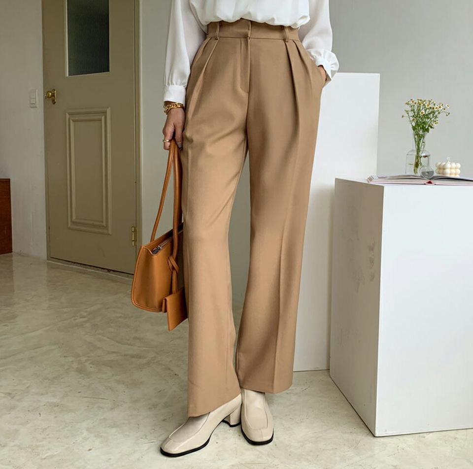 ワイドスラックスパンツ・全3色・b00135 レディース 【pt】 ボトムス ロング ロングパンツ スラックス ワイド ツータック ポケット オフィスカジュアル ベーシック 体型カーバー 着痩せ 長足 春 秋 韓国 ファッション ハイホリHIHOLLI