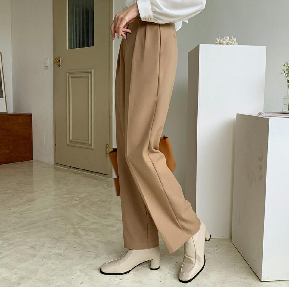 ワイドスラックスパンツ・全3色・b00135 レディース 【pt】 ボトムス ロング ロングパンツ スラックス ワイド ツータック ポケット オフィスカジュアル ベーシック 体型カーバー 着痩せ 長足 春 秋 韓国 ファッション ハイホリHIHOLLI