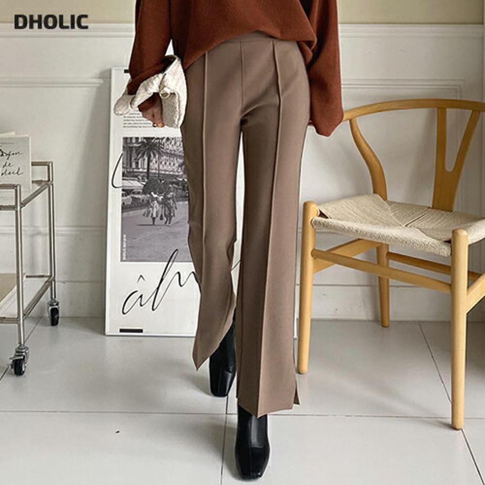 センタープレススリムフィットパンツ・全2色・b00134 レディース 【pt】 ボトムス ロング ロングパンツ センタープレス スリム フィット スリット タイト カジュアル ベーシック 着痩せ 長足 春 秋 韓国ファッション ハイホリHIHOLLI