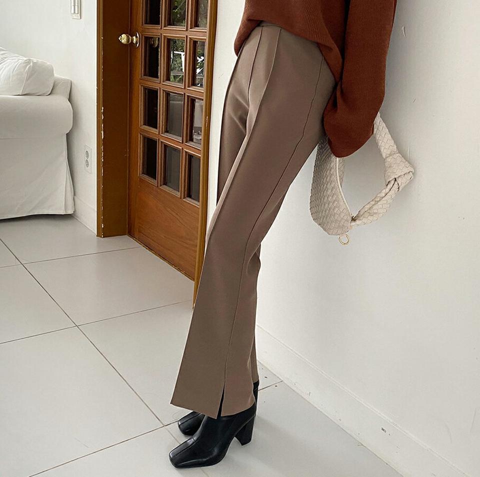 センタープレススリムフィットパンツ・全2色・b00134 レディース 【pt】 ボトムス ロング ロングパンツ センタープレス スリム フィット スリット タイト カジュアル ベーシック 着痩せ 長足 春 秋 韓国ファッション ハイホリHIHOLLI