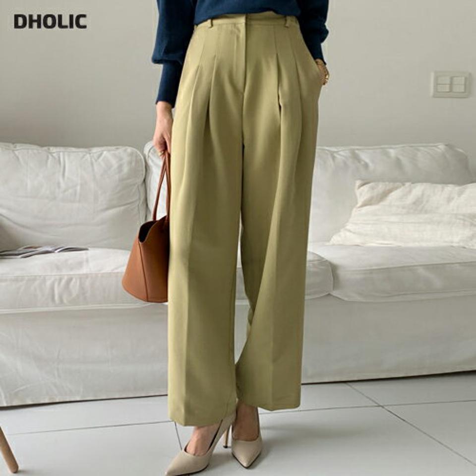 ツータックポケットワイドパンツ・全2色・t00133 レディース 【pt】 ボトムス ロング ロングパンツ ワイド ツータック ポケット オフィスカジュアル ベーシック 体型カバー 着痩せ 長足 春 秋 韓国ファッション ハイホリHIHOLLI