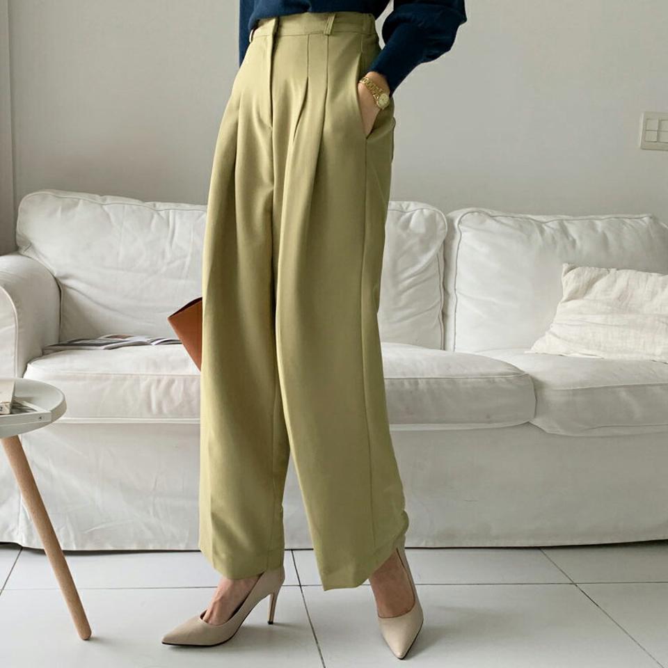 ツータックポケットワイドパンツ・全2色・t00133 レディース 【pt】 ボトムス ロング ロングパンツ ワイド ツータック ポケット オフィスカジュアル ベーシック 体型カバー 着痩せ 長足 春 秋 韓国ファッション ハイホリHIHOLLI