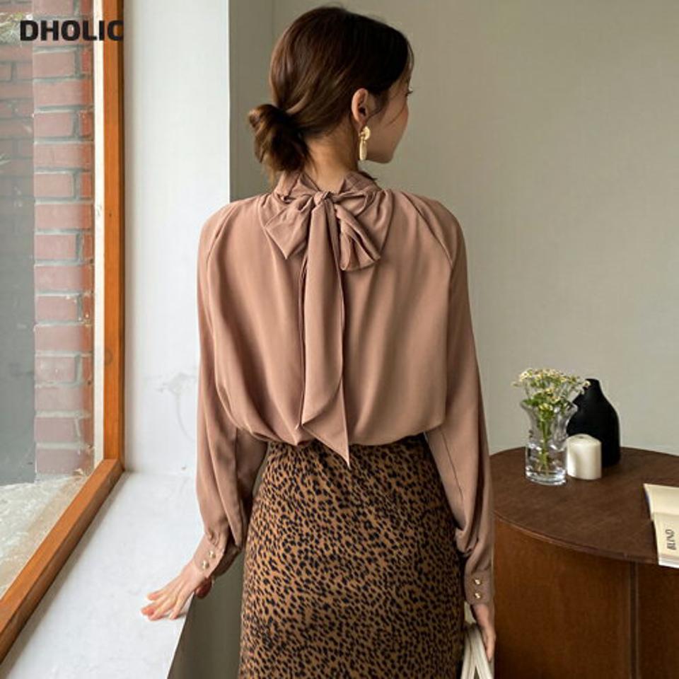 ギャザーハイネックリボンブラウス・全4色・b00124 レディース 【bl】 トップス ブラウス 長袖 ギャザー ハイネック リボン オフィスカジュアル 大人 オフィス 襟コン フェミニン カジュアル ネックリボン 春 秋 韓国ファッション ハイホリHIHOLLI