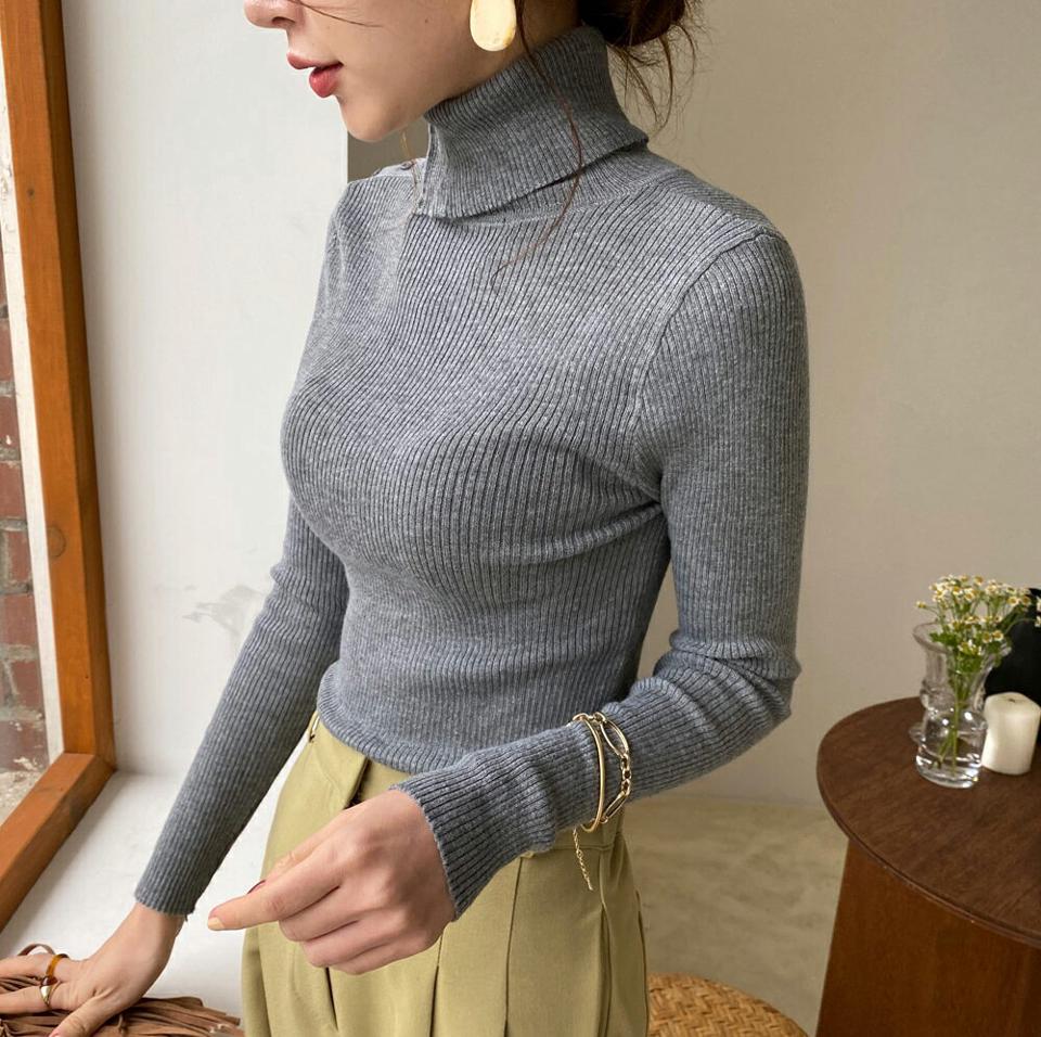 スリムフィットボタンタートルネックニット・全3色・b00122 レディース 【tops】 トップス ニット 長袖 スリム フィット ボタン タートルネック あたたかい カジュアル ベーシック 冬 春 秋 韓国ファッション ハイホリHIHOLLI