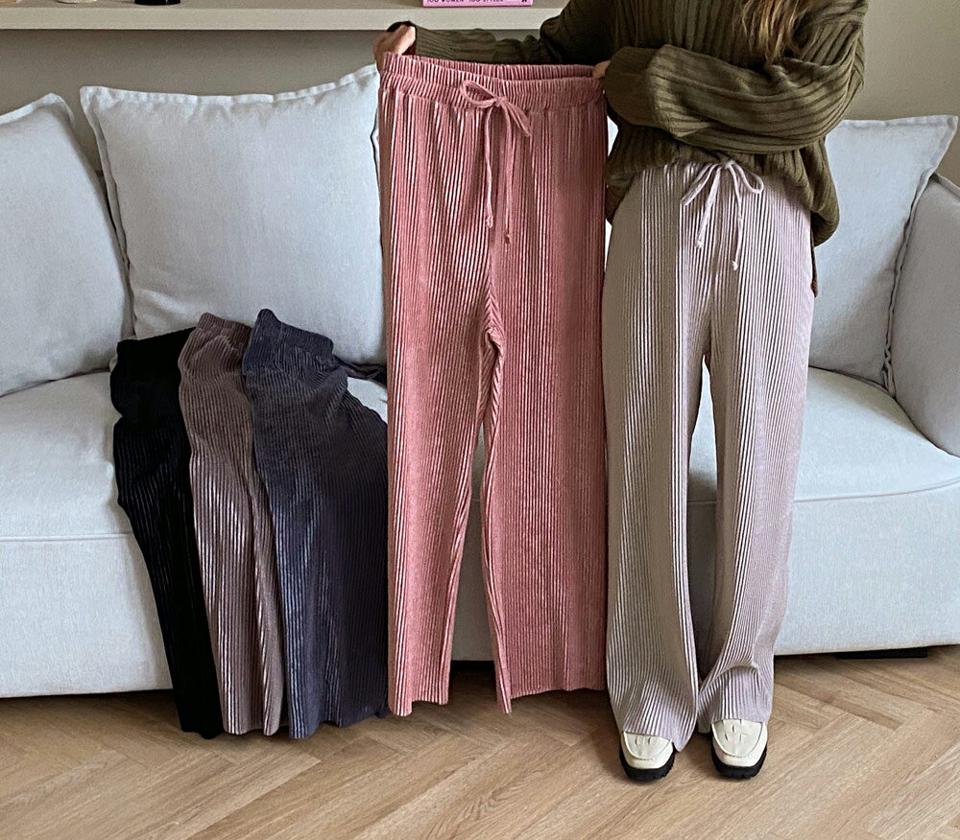 ベロアリブウエストゴムパンツ・全6色・t01143 レディース 【pt】韓国ファッション ボトムス パンツ ロング ロングパンツ ベロア リブ ゴム ベロアパンツ ストレート 無地 シンプル 美脚 ポケット 細身 足長 体型カーバー カジュアル 春 秋 NIJU