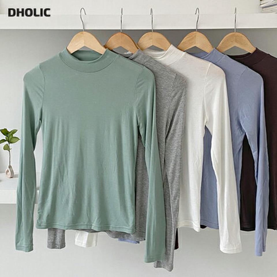 ハーフネックスリムTシャツ・全6色・t65136 レディース 【tops】韓国ファッション トップス Tシャツ 大人 長袖 ハーフネック シンプル 無地 ベーシック カジュアル スリム 体型カバー 細身 フェミニン デイリー 上品 秋 春