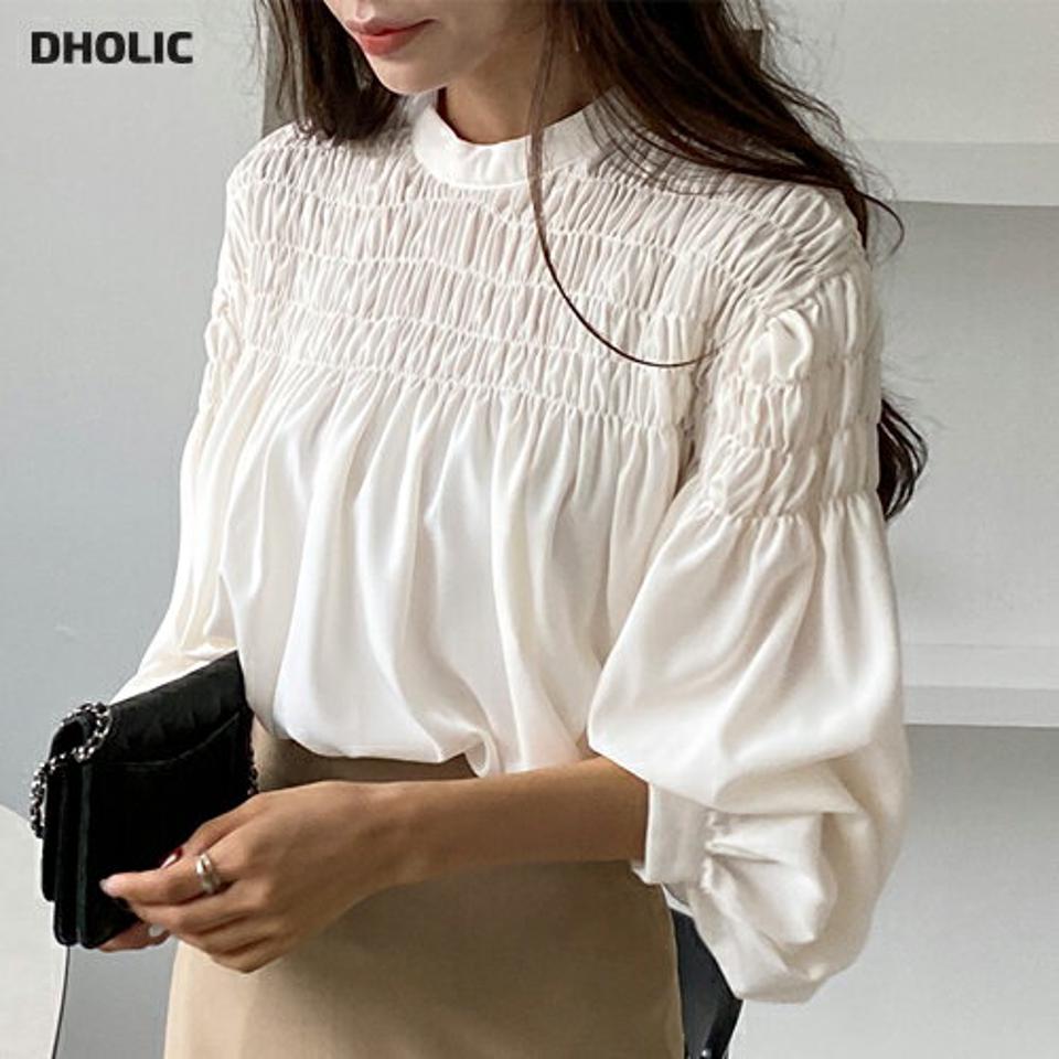 即日配送 2WAYシャーリングブラウス・全3色・t65140 レディース 【bl】韓国ファッション トップス ブラウス 長袖 2WAY シャーリング 大人 上品 無地 ベーシック シンプル ボタン フェミニン カジュアル 体型カバー ガーリー 秋 春