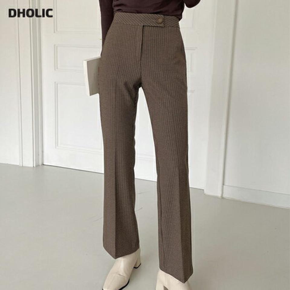 ボタンチェックスラックス・全2色・b65160 レディース 【pt】韓国ファッション ボトムス ロング ロングパンツ スラックスパンツ スラックス ボタン チェック ロング丈 ユニーク スリム シンプル 体型カバー 足長 美脚 フェミニン 秋 春