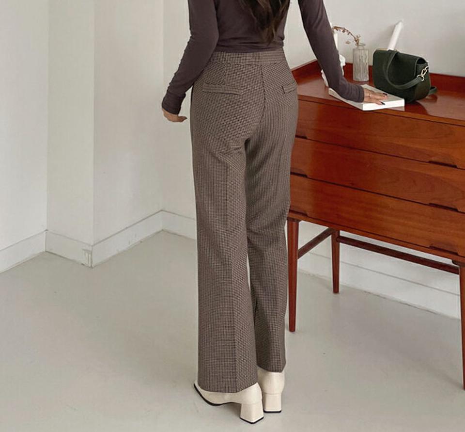 ボタンチェックスラックス・全2色・b65160 レディース 【pt】韓国ファッション ボトムス ロング ロングパンツ スラックスパンツ スラックス ボタン チェック ロング丈 ユニーク スリム シンプル 体型カバー 足長 美脚 フェミニン 秋 春