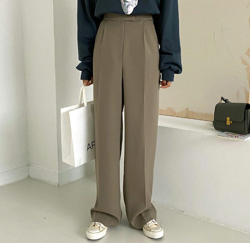 ハイウエストワイドスラックス・全2色・t65161 レディース 【pt】韓国ファッション ボトムス ロング ロングパンツ スラックスパンツ スラックス ハイウエスト ワイド ロング丈 無地 ベーシック シンプル 足長 美脚 フェミニン 秋 春