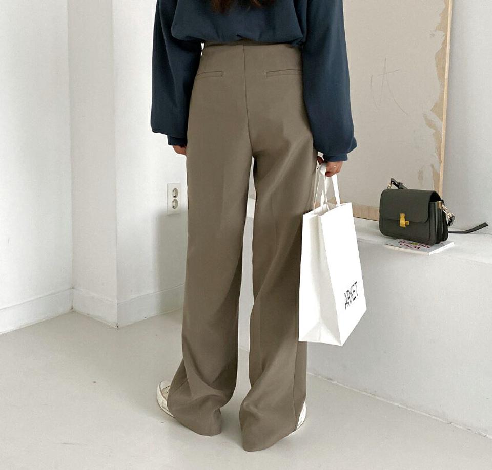 ハイウエストワイドスラックス・全2色・t65161 レディース 【pt】韓国ファッション ボトムス ロング ロングパンツ スラックスパンツ スラックス ハイウエスト ワイド ロング丈 無地 ベーシック シンプル 足長 美脚 フェミニン 秋 春