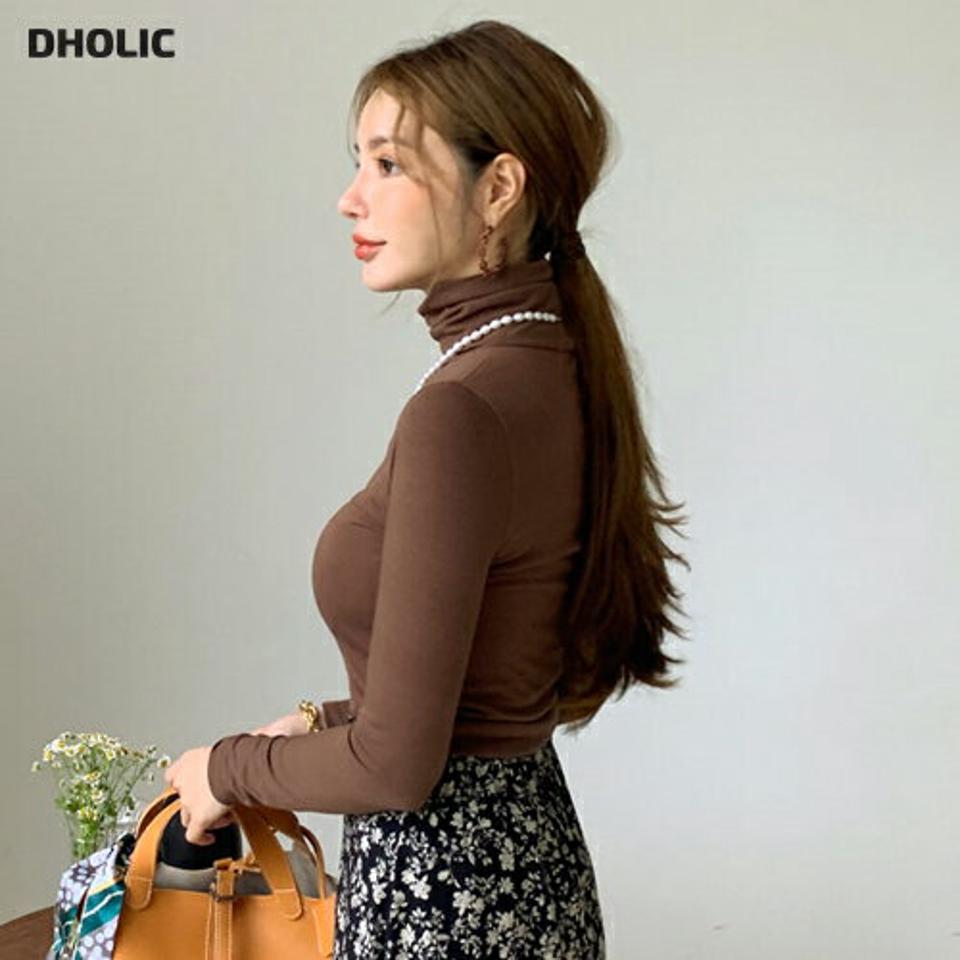 タートルネック長袖Tシャツ・全5色・t00114 レディース 【tops】 トップス Tシャツ 長袖 タートルネック 保温性 あたたかい カジュアル ベーシック デイリー 体型カバー 細身 冬 春 秋 韓国ファッション ハイホリHIHOLLI