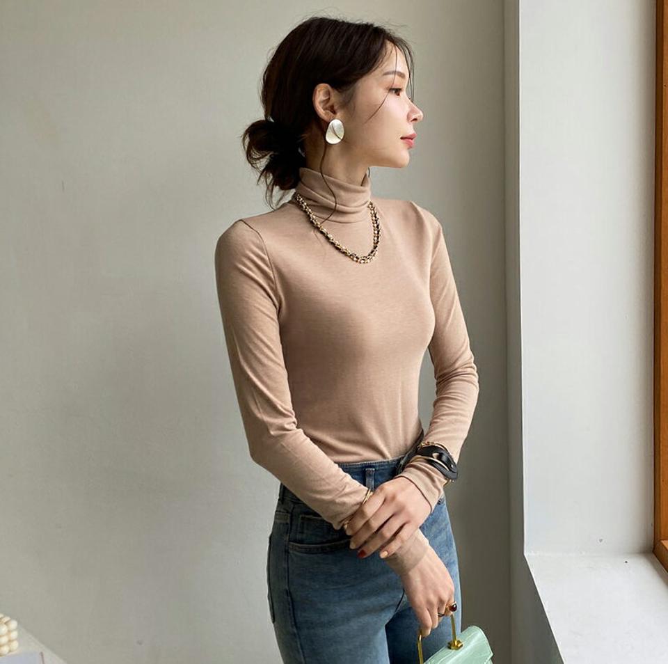 タートルネック長袖Tシャツ・全5色・t00114 レディース 【tops】 トップス Tシャツ 長袖 タートルネック 保温性 あたたかい カジュアル ベーシック デイリー 体型カバー 細身 冬 春 秋 韓国ファッション ハイホリHIHOLLI