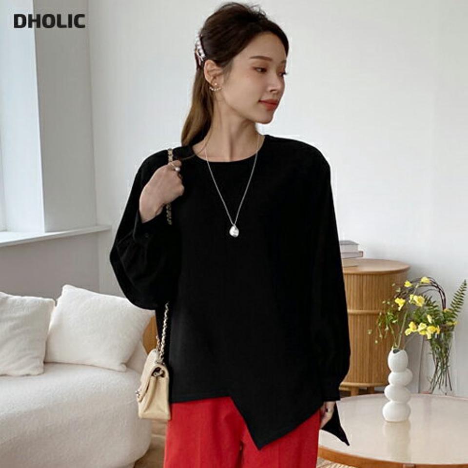 アンバランスラッフルブラウス・全3色・b70515 レディース 【bl】 トップス ブラウス 長袖 アンバランス ラッフル ラウンドネック オフィスカジュアル 大人 ベーシック フェミニン カジュアル 春 秋 韓国ファッション ハイホリHIHOLLI