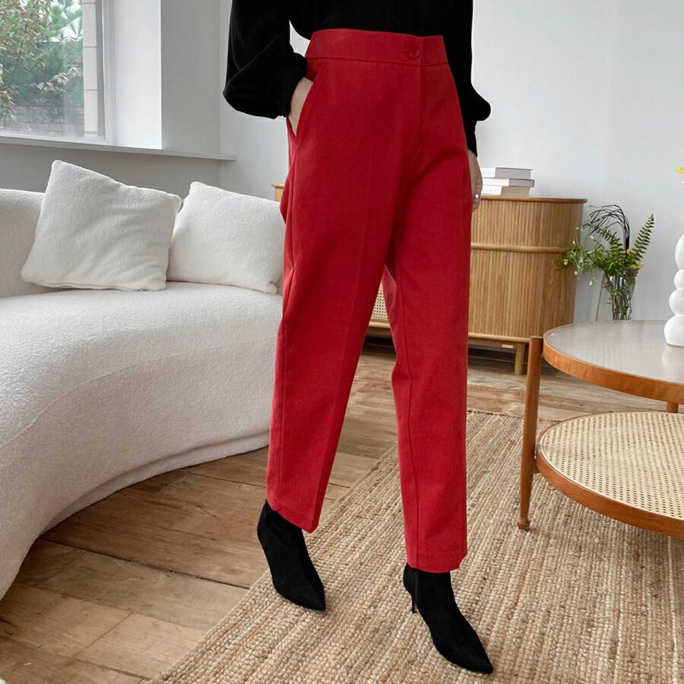 コットンバックゴムパンツ・全3色・b70526 レディース 【pt】 ボトムス ロング ロングパンツ コットン バックゴム ストレート ポケット カジュアル カラーパンツ ベーシック 着痩せ 長足 春 秋 韓国ファッション ハイホリHIHOLLI