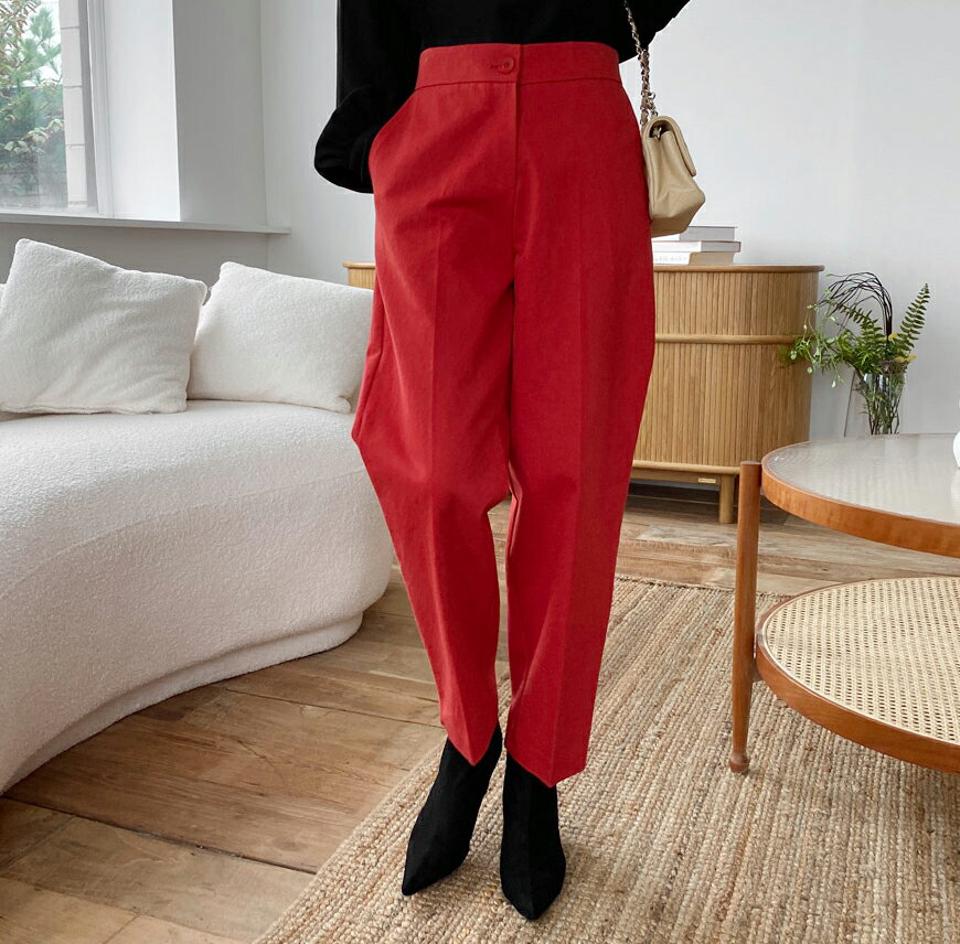 コットンバックゴムパンツ・全3色・b70526 レディース 【pt】 ボトムス ロング ロングパンツ コットン バックゴム ストレート ポケット カジュアル カラーパンツ ベーシック 着痩せ 長足 春 秋 韓国ファッション ハイホリHIHOLLI