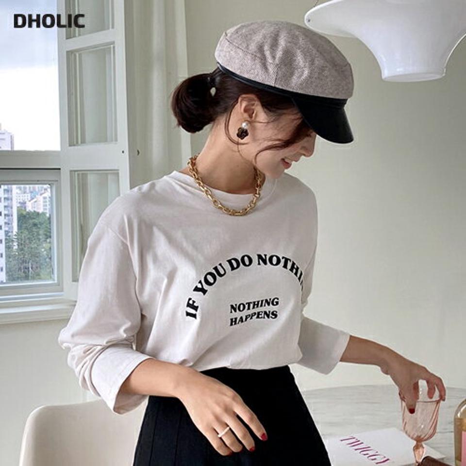 【マラソン特価】レタリング長袖Tシャツ・全3色・b66026 レディース 【tops】韓国ファッション トップス Tシャツ 大人 長袖 ラウンドネック レタリング ロゴ ロゴT シンプル ベーシック カジュアル ルーズ 細身 フェミニン デイリー 上品 秋 春 セール
