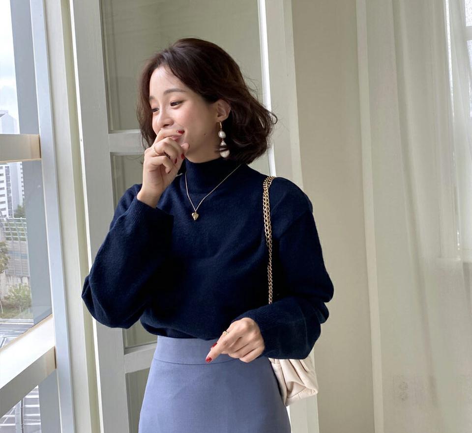 ハイネック長袖ニット・全5色・t66038 レディース 【tops】韓国ファッション トップス ニット 大人 長袖 ハイネック シンプル カジュアル 無地 伸縮性 ベーシック カラーニット ルーズ フェミニン 上品 秋 冬