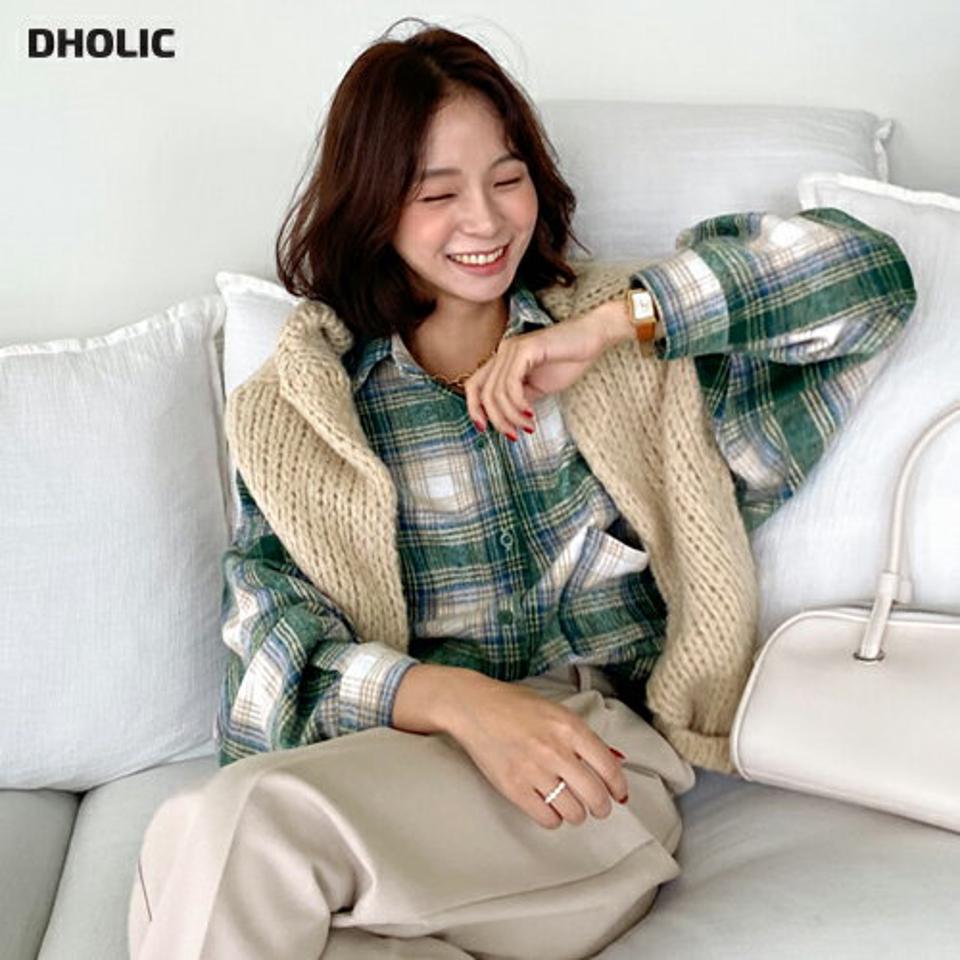 ルーズフィットチェックシャツ・全4色・t66036 レディース 【bl】韓国ファッション トップス シャツ 長袖 カラーネックク チェックシャツ アンバランス丈 上品 ボタン シンプル カジュアル ルーズ 体型カバー ガーリー 秋 春