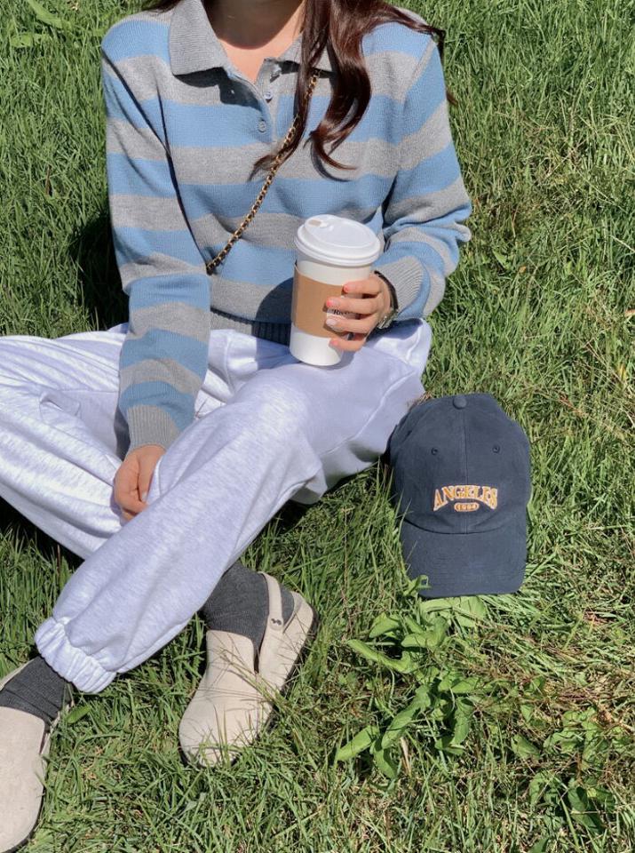 SHOPPERLAND(ショッパーランド)ボーダーカラークロップニットT【10/20up_ka】韓国 韓国ファッション　レディース トップス Tシャツ 長袖 ロンT ニット ニットT カラーネック ボーダー 大人 らくちん カジュアル 着回し 秋 冬レディース ファッション【7】※メール便不可
