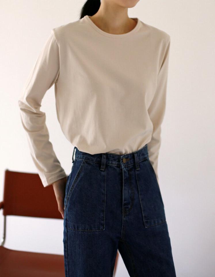 ANAIS(アナイス)カカオベーシックT【10/18up_ka】【メール便】韓国 韓国ファッション レディース トップス Tシャツ 長袖 ロンT ラウンドネック 丸首 らくちん 大人 カジュアル 着回し 秋 冬 レディース ファッション【7】