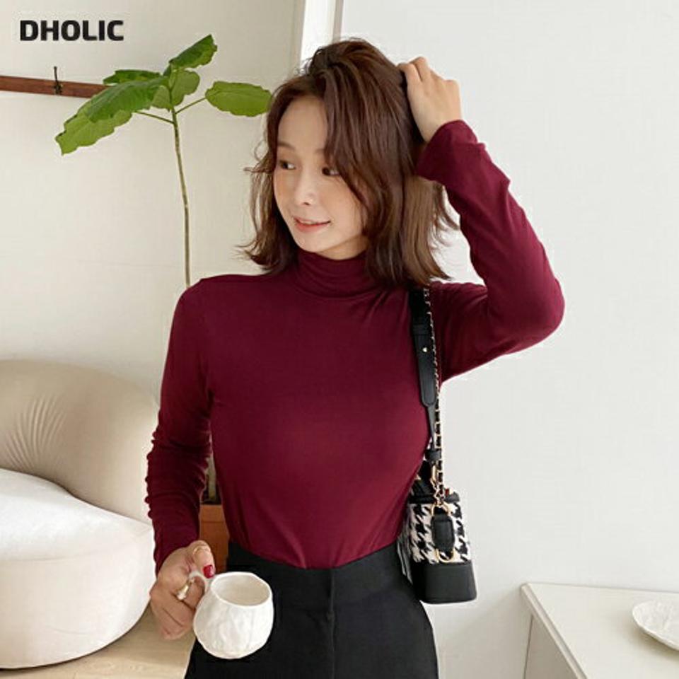 モダール混ハイネックTシャツ・全7色・t58300 レディース 【tops】韓国ファッション トップス Tシャツ 大人 長袖 ハイネック モダール混 シンプル 無地 ベーシック カジュアル スリム フェミニン デイリー 上品 秋 冬238 クリスマス