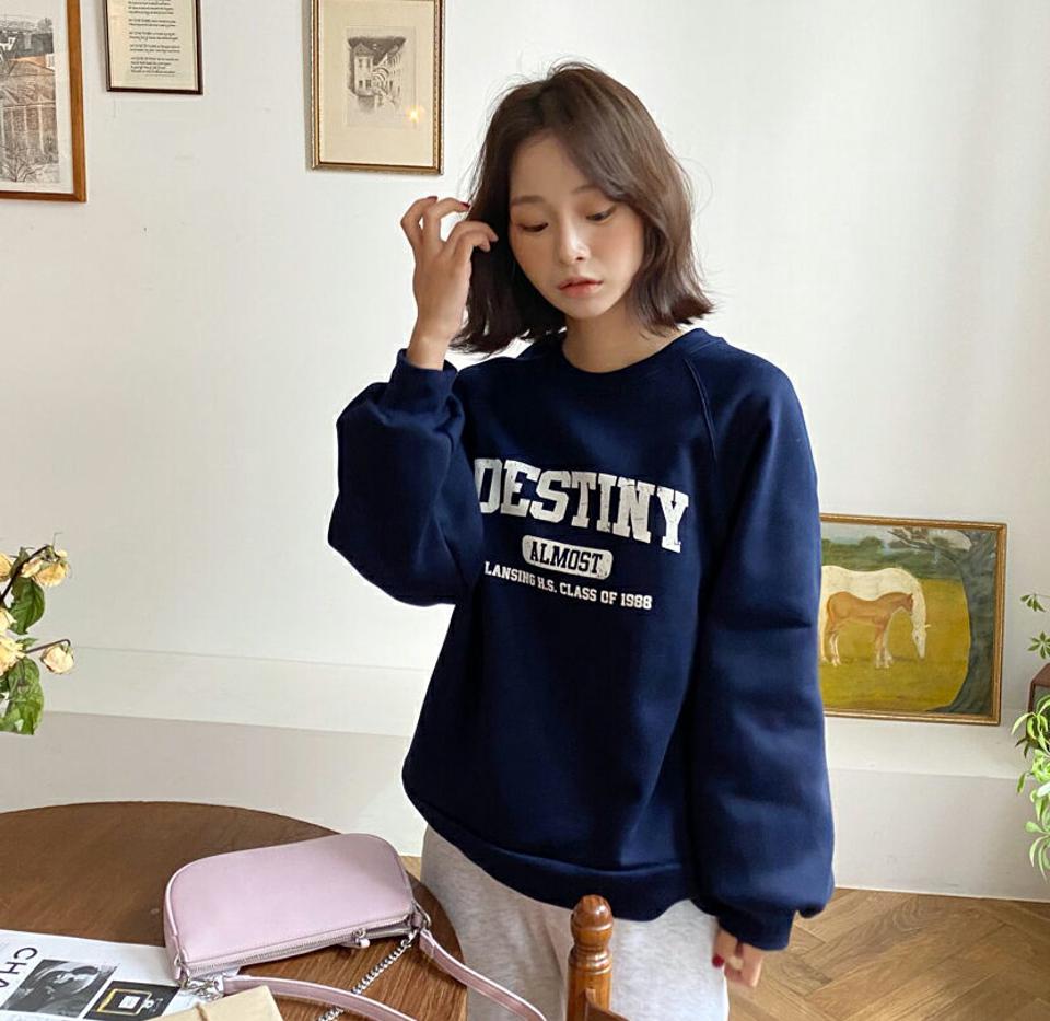 裏起毛ラグランレタリングスウェット・全4色・b58295 レディース 【tops】韓国ファッション トップス スウェット 大人 長袖 ラウンドネック 裏起毛 ビンテージ風 ラグラン レタリング ベーシック シンプル カジュアル ルーズ 体型カーバー 秋 冬