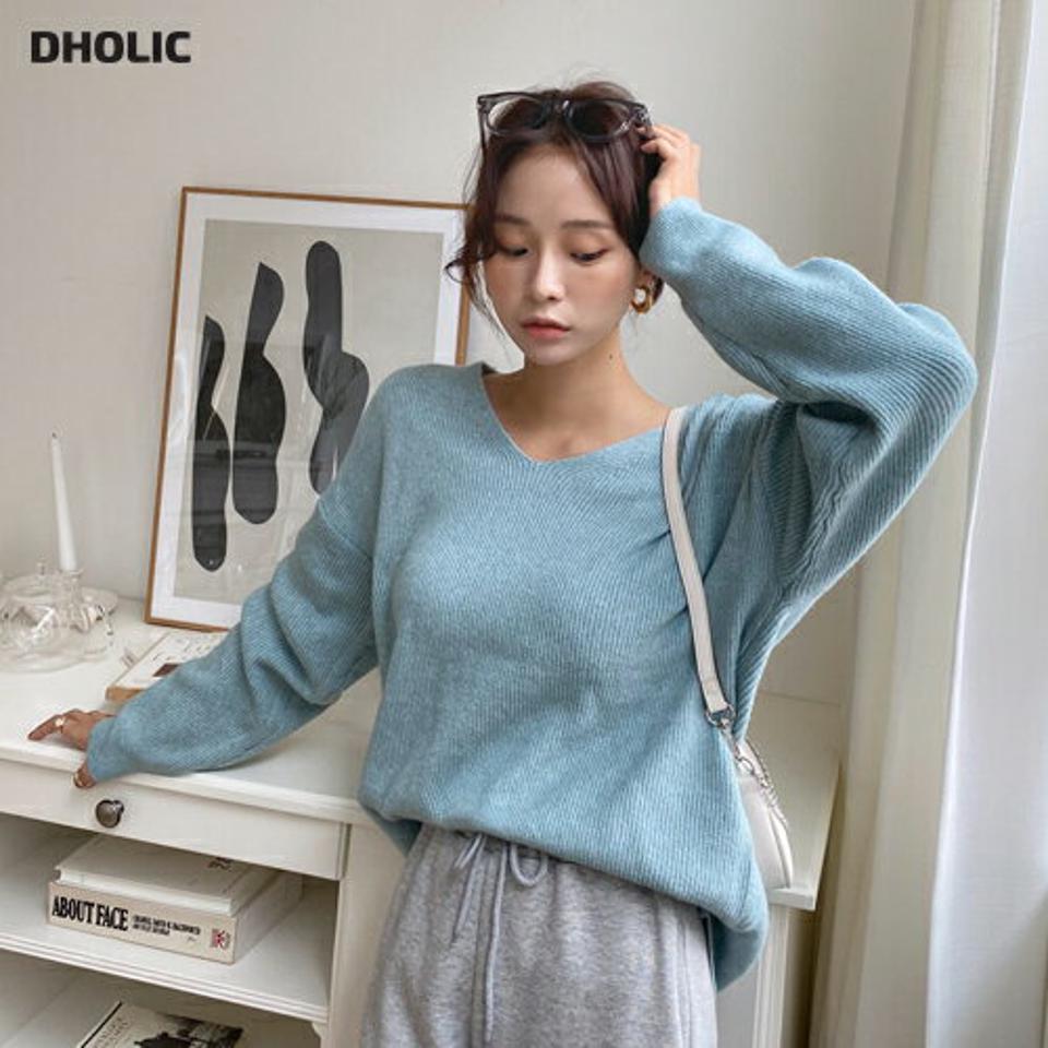 【只今10%OFF】Vネックルーズニット・全6色・b58303 レディース 【tops】韓国ファッション トップス ニット 大人 長袖 Vネック 大人 無地 ベーシック シンプル カジュアル 体型カバー ルーズ フェミニン カラーニット 上品 秋 冬【ニットセール】