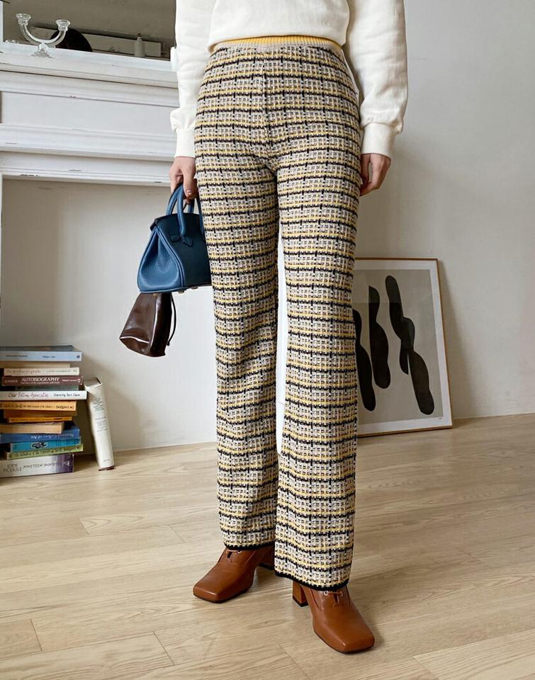 ツイード調ニットパンツ・全3色・t00454 レディース 【pt】 ボトムス ロング ロングパンツ ツイード ニットパンツ ストレート スリム フィット ベーシック 着痩せ 長足 年上 大人 春 秋 韓国ファッション ハイホリHIHOLLI