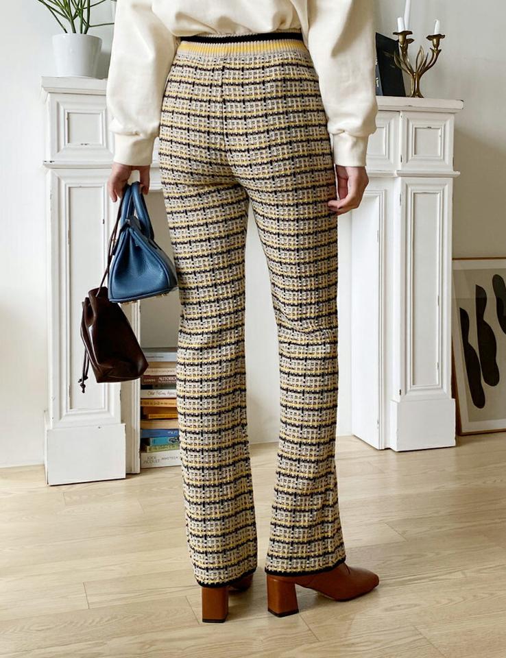 ツイード調ニットパンツ・全3色・t00454 レディース 【pt】 ボトムス ロング ロングパンツ ツイード ニットパンツ ストレート スリム フィット ベーシック 着痩せ 長足 年上 大人 春 秋 韓国ファッション ハイホリHIHOLLI