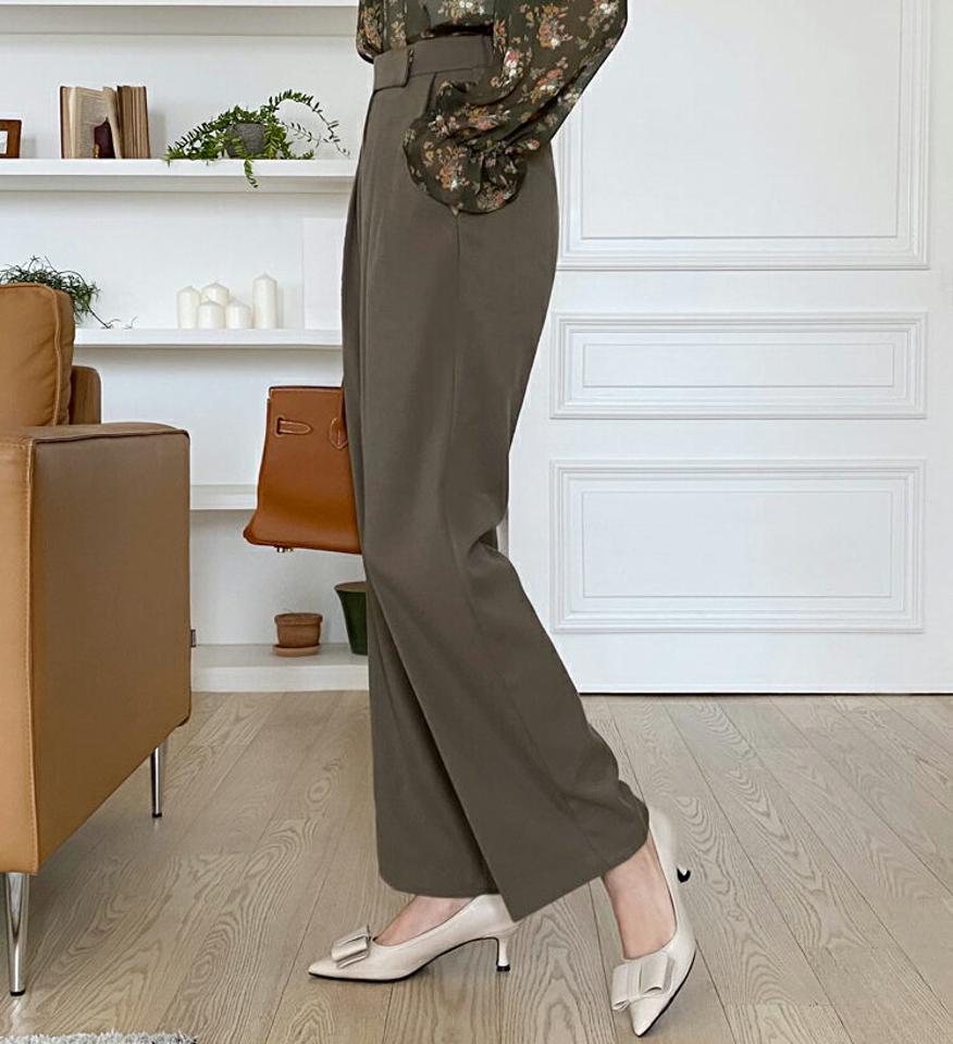 タックワイドスラックスパンツ・全3色・t00456 レディース 【pt】 ボトムス ロング ロングパンツ タック ワイド スラックス オフィスカジュアル オフィス ベーシック 体型カバー 着痩せ 長足 春 秋 韓国ファッション ハイホリHIHOLLI