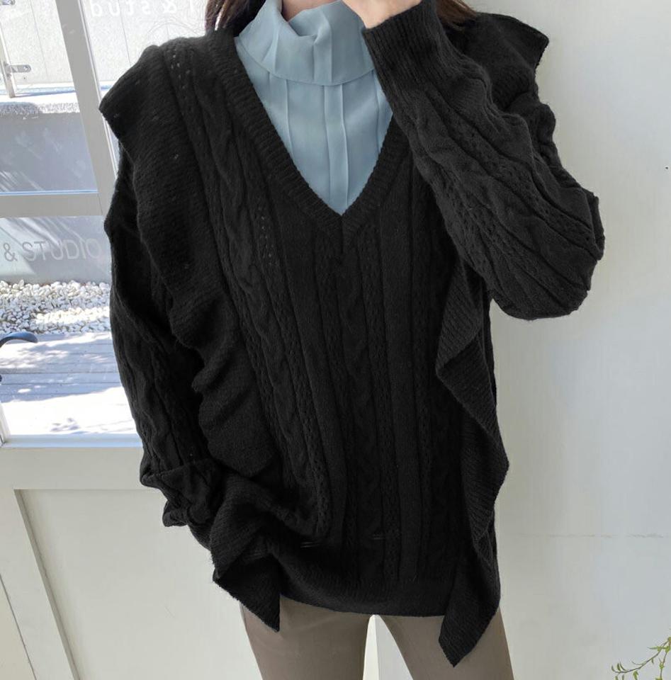 【只今10%OFF】Vネックサイドフリルルーズニット・全3色・t70550 レディース 【tops】 トップス ニット 長袖 Vネック フリル ルーズ ゆったり あたたかい カジュアル 体型カバー オーバーサイズ秋 冬 韓国ファッション ハイホリHIHOLLI【NIT】