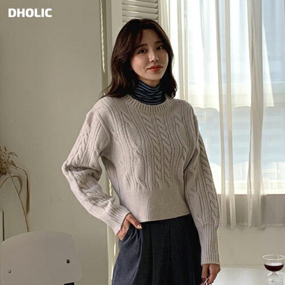 ソフトツイストクロップドニット・全4色・t65633 レディース 【tops】韓国ファッション トップス ニット 年上 大人 長袖 ラウンドネック ソフト ツイスト クロップド丈 ケーブル編み シンプル カジュアル ルーズ フェミニン 上品 秋 冬