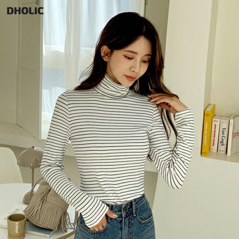 タートルネックボーダーTシャツ・全5色・t65620 レディース 【tops】韓国ファッション トップス Tシャツ 大人 長袖 タートルネック ボーダー シンプル カジュアル スリム 体型カバー 細身 フェミニン デイリー 上品 秋 冬