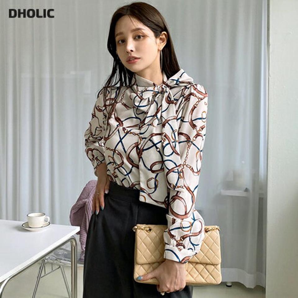 ハイネックリボンベルトパターンブラウス・全2色・t70476 レディース 【bl】 トップス ブラウス 長袖 ハイネック リボン ベルト パターン ワイド ストラップ スリム フェミニン カジュアル 春 秋 韓国ファッション ハイホリHIHOLLI