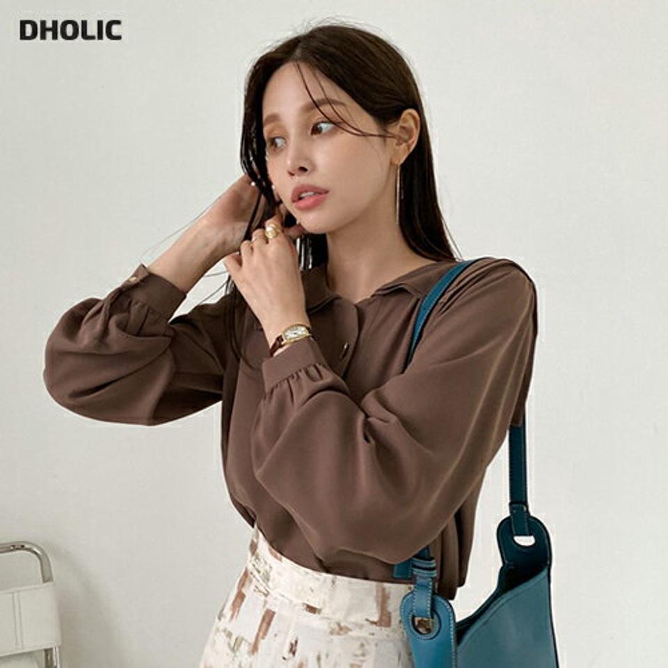 ゴールドハートボタンカラーブラウス・全4色・b70481 レディース 【bl】 トップス ブラウス 長袖 ゴールド ハートボタン セーラーカラーネック ラブリー スリム ガーリー フェミニン カジュアル 春 秋 韓国ファッション ハイホリHIHOLLI