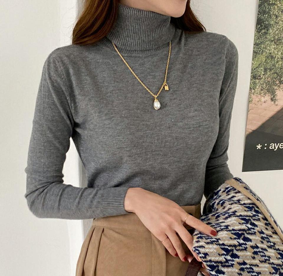 タートルネックニット・全5色・t70482 レディース 【tops】 トップス ニット 長袖 タートルネック リブ フィット スリム あたたかい ベーシック カジュアル 体型カバー 冬 春 秋 韓国ファッション ハイホリHIHOLLI