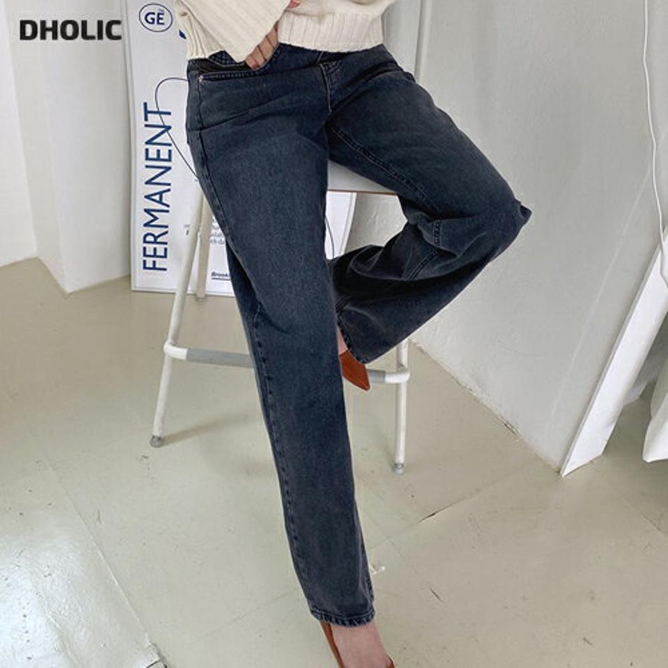 レザー調配色ポケットデニムパンツ・全1色・t70496 レディース 【pt】 ボトムス ロング ロングパンツ レザー調 配色 ポケット デニム ワイド ストレート ベーシック 着痩せ 長足 春 秋 韓国ファッション ハイホリHIHOLLI