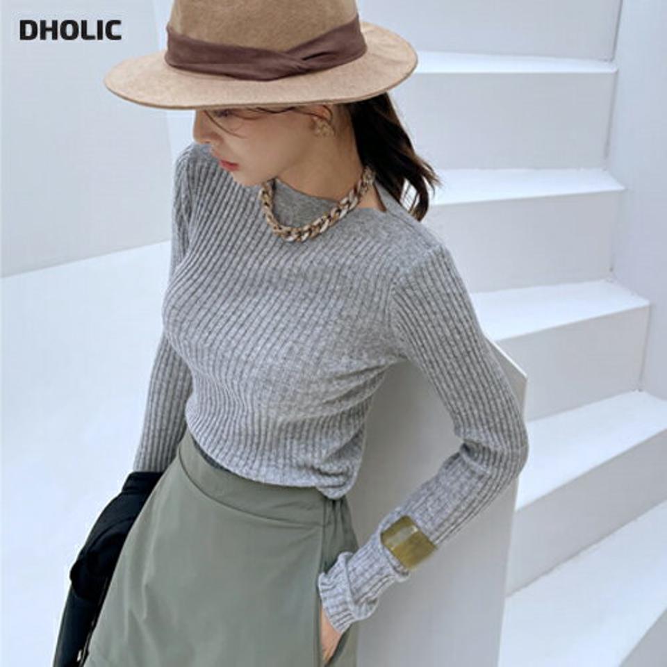即日配送 スリムフィットボートネックニット・t00148 レディース 【tops】 トップス ニット 長袖 ボートネック リブ スリム フィット あたたかい カジュアル 体型カバー 秋 冬 韓国ファッション ハイホリHIHOLLI