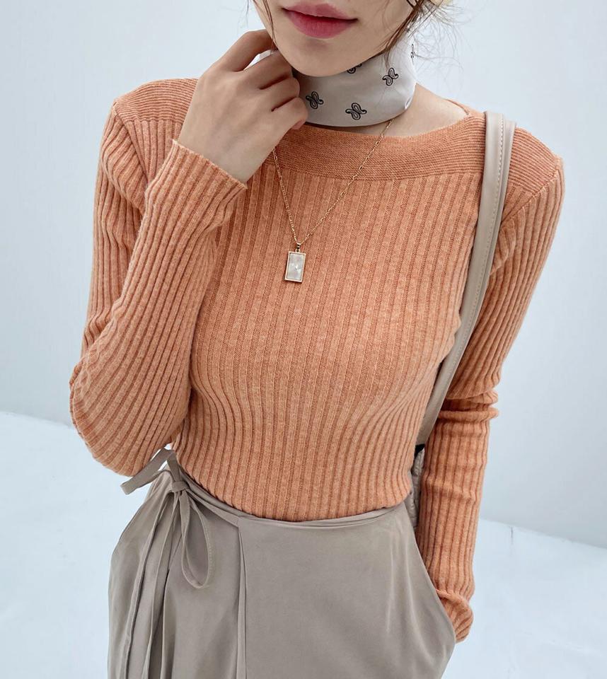 即日配送 スリムフィットボートネックニット・t00148 レディース 【tops】 トップス ニット 長袖 ボートネック リブ スリム フィット あたたかい カジュアル 体型カバー 秋 冬 韓国ファッション ハイホリHIHOLLI