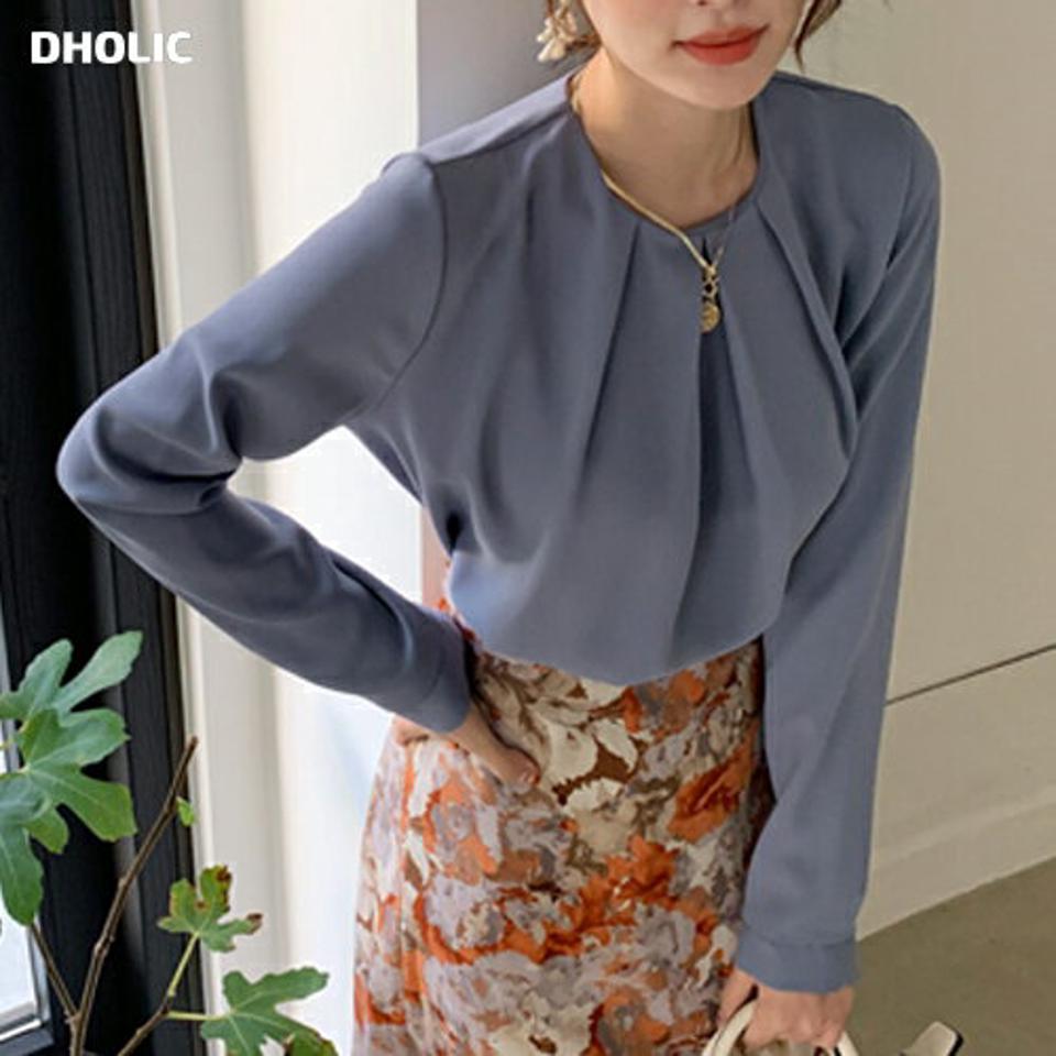 ≪人気商品再入荷≫タックラウンドネックブラウス・全4色・b00157 レディース 【bl】 トップス ブラウス 長袖 タック ラウンドネック ピンタックネック オフィスカジュアル 大人 フェミニン 春 秋 冬 韓国ファッション HIHOLLI