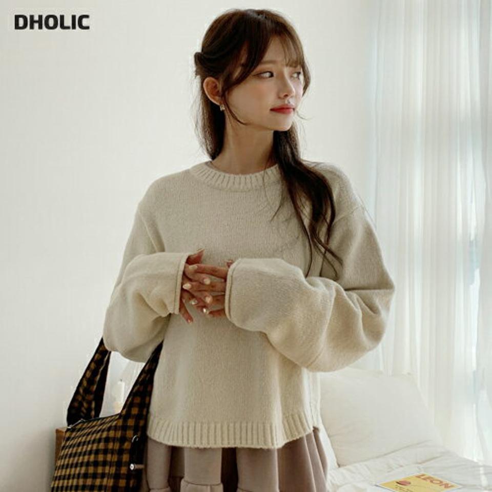 【只今10%OFF】ラウンドネッククロップドニット・全5色・t01118 レディース 【tops】韓国ファッション トップス ニット 長袖 ラウンドネック クロップド丈 体型カバー ゆったり 楽ちん フェミニン 無地 ベーシック シンプル デイリー ガーリー 秋 冬 NIJU【ニットセール】