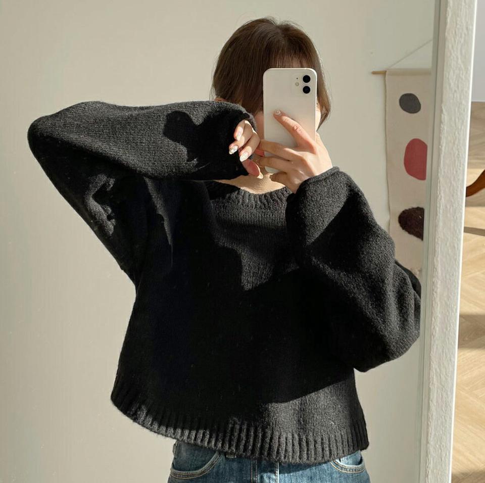 【只今10%OFF】ラウンドネッククロップドニット・全5色・t01118 レディース 【tops】韓国ファッション トップス ニット 長袖 ラウンドネック クロップド丈 体型カバー ゆったり 楽ちん フェミニン 無地 ベーシック シンプル デイリー ガーリー 秋 冬 NIJU【ニットセール】