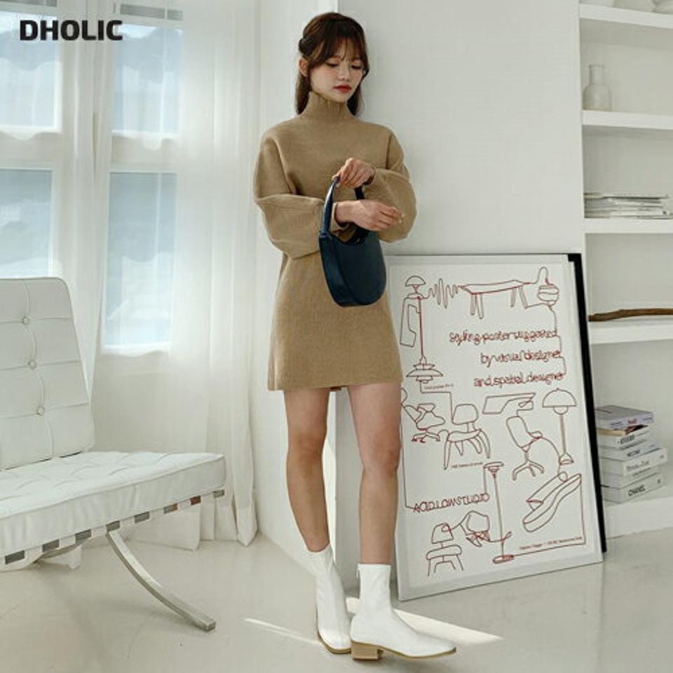【本日の特価】ハイネックショートニット&ワンピースSET・全2色・t01126 レディース 【ops】韓国ファッション ワンピース ミニ ミニワンピース ニット セット 長袖 ハイネック ショート丈 Iライン ミニ丈 シンプル 楽ちん スリム 体型カバー 春 秋 NIJU