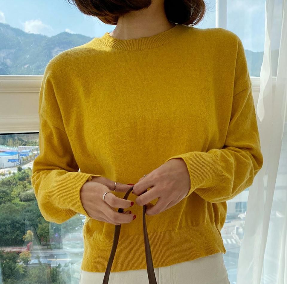 7COLORSラウンドネックニット・全7色・t65213 レディース 【tops】韓国ファッション トップス ニット 年上 大人 長袖 ラウンドネック ウール混紡 無地 ベーシック シンプル カジュアル ルーズ フェミニン 上品 秋 冬